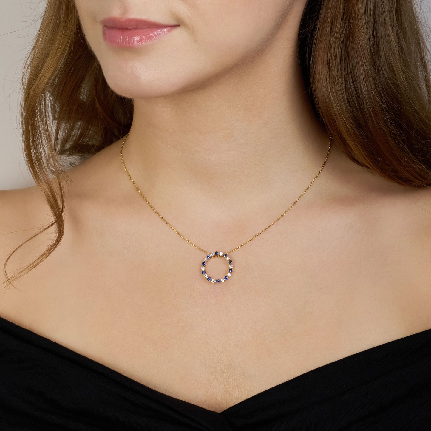 Sapphire and Diamond Set Circle Pendant