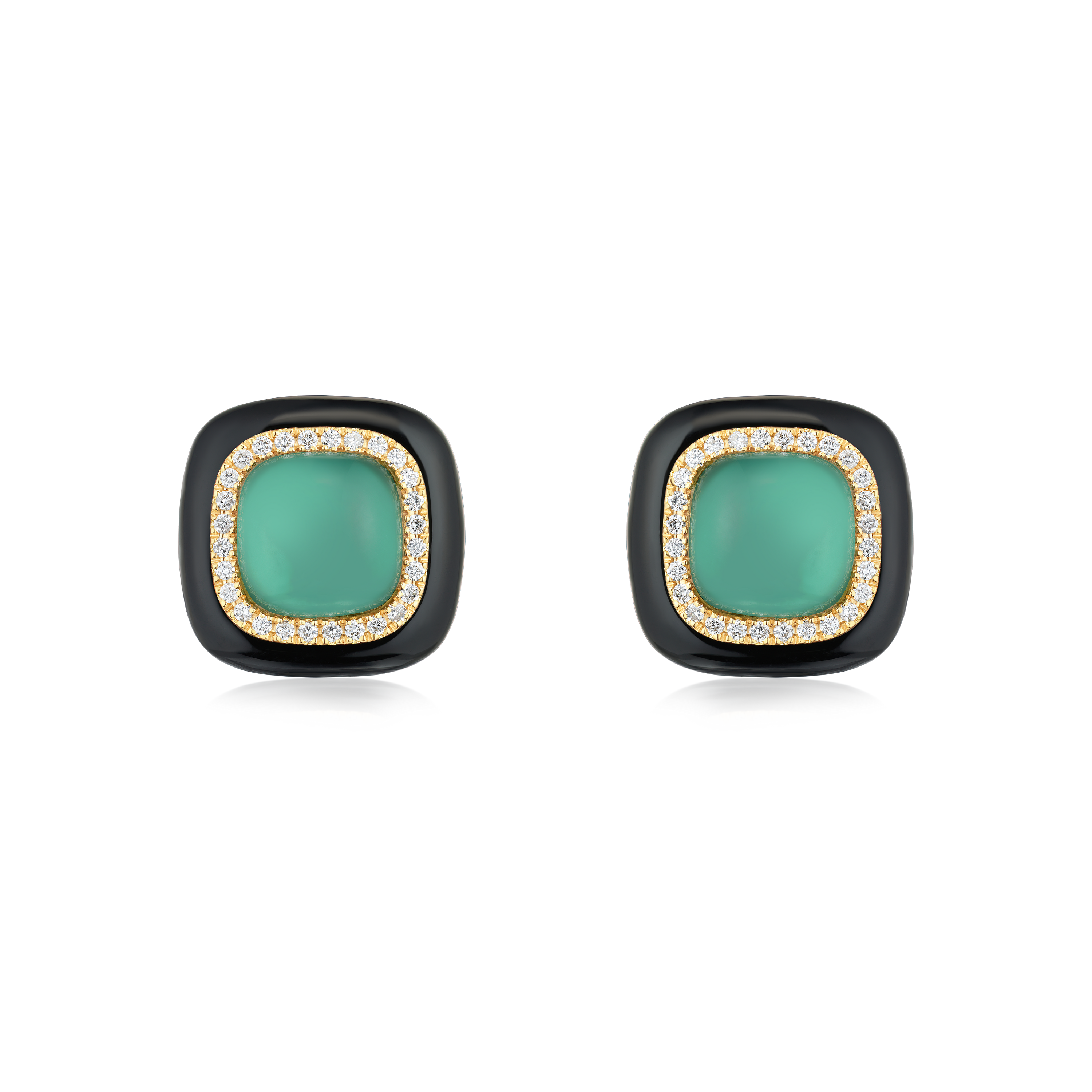 Green Agate, Enamel and Diamond Stud Earrings