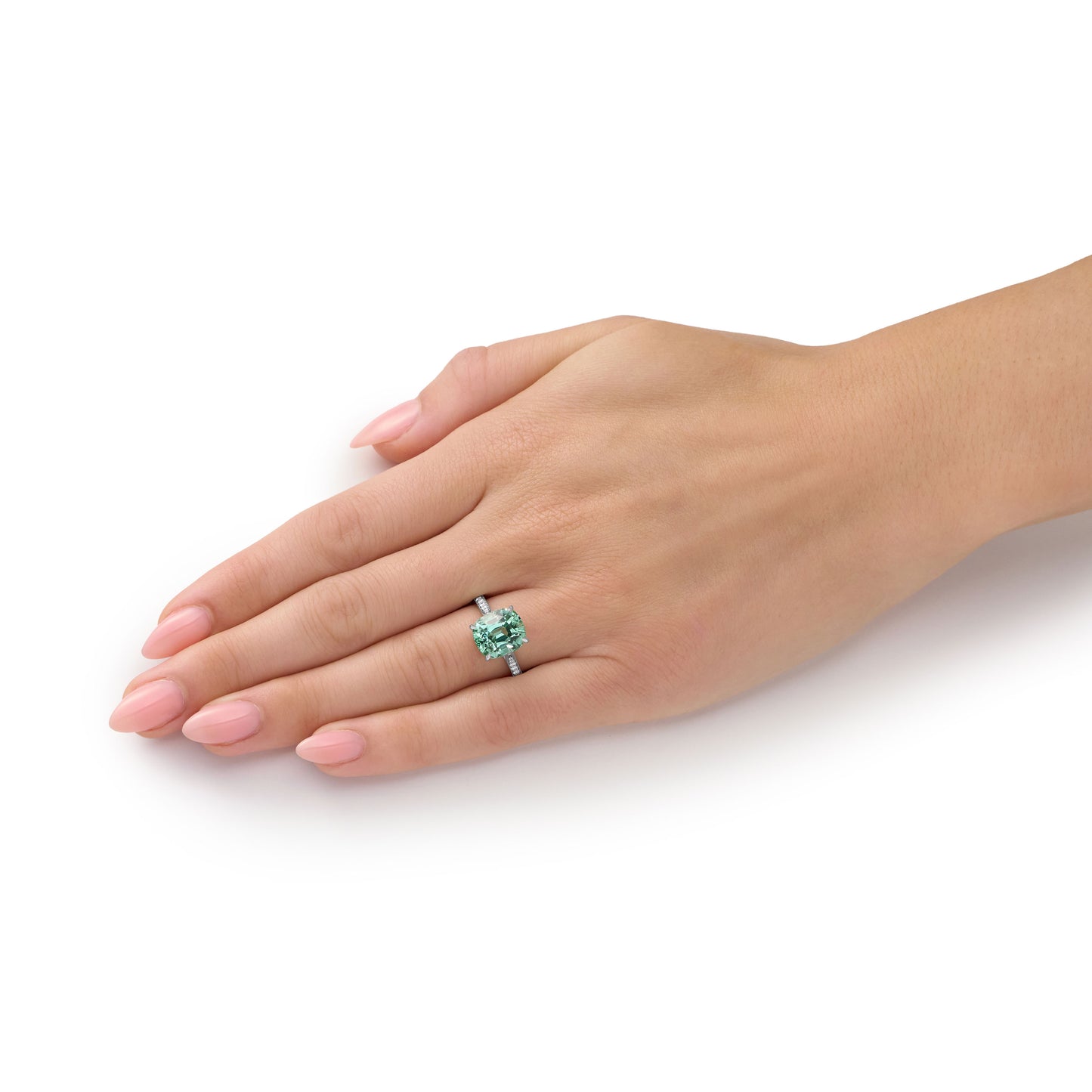 5.00cts Mint Tourmaline Ring With Diamond Set Shoulders