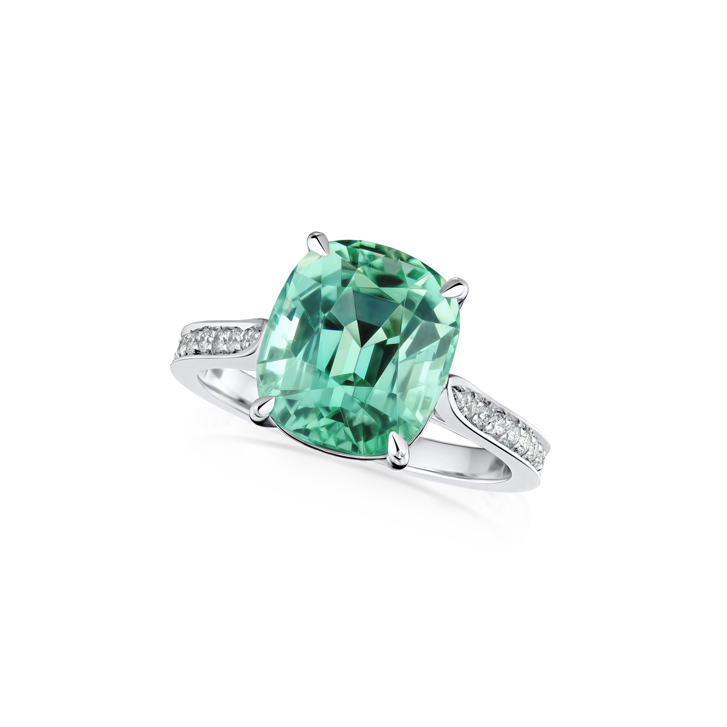 5.00cts Mint Tourmaline Ring With Diamond Set Shoulders