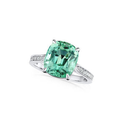 5.00cts Mint Tourmaline Ring With Diamond Set Shoulders