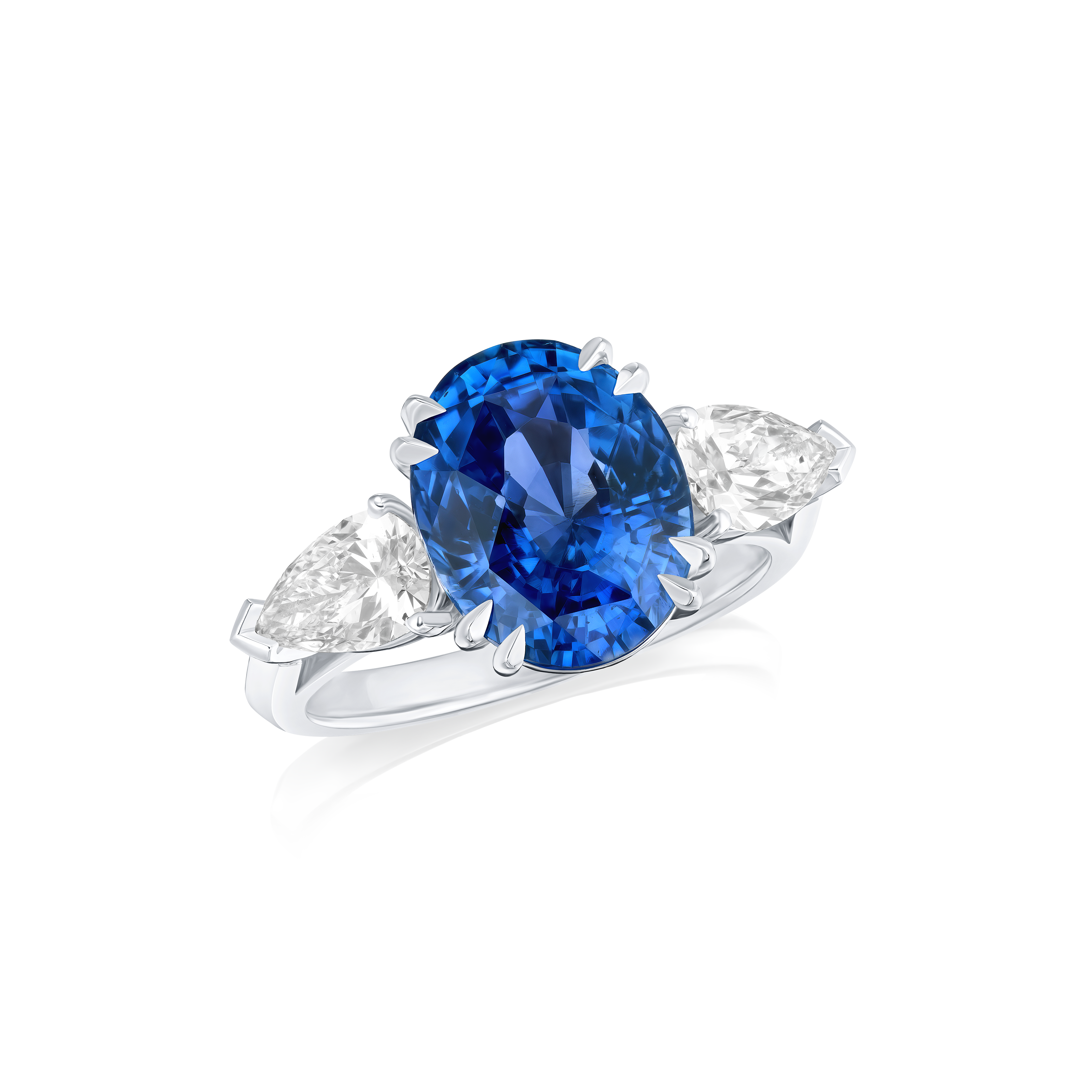 6.17cts Sapphire and Diamond Three Stone Ring