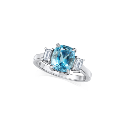 1.97cts Aquamarine and Diamond Three Stone Ring