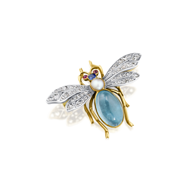 Aquamarine Insect Brooch