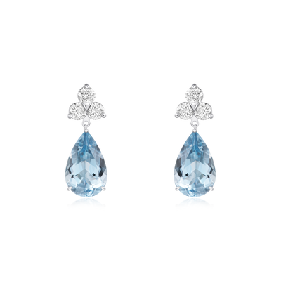 8.06cts Aquamarine and Trefoil Diamond Drop Earrings