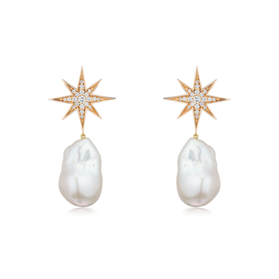 Sienna Collection 18ct Rose Gold Diamond Set Pearl Drop Earrings