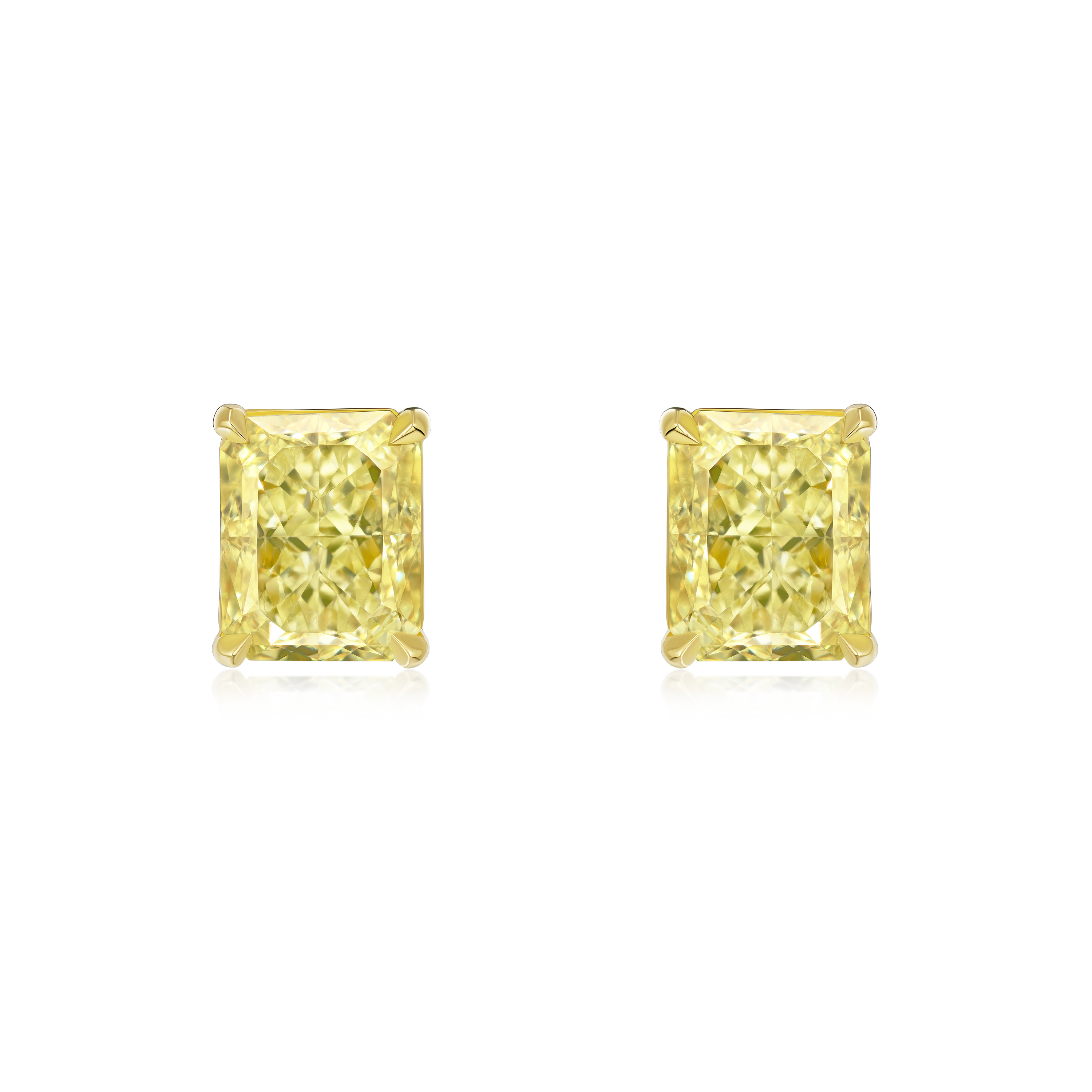 2.16cts Radiant Cut Natural Fancy Yellow Diamond Stud Earrings