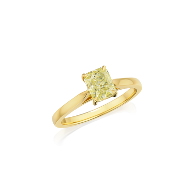 1.10cts Radiant Cut Natural Fancy Yellow Diamond Ring