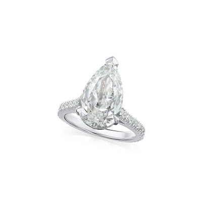 5.01cts Pear Cut Diamond Ring With Microset Diamond Shoulders
