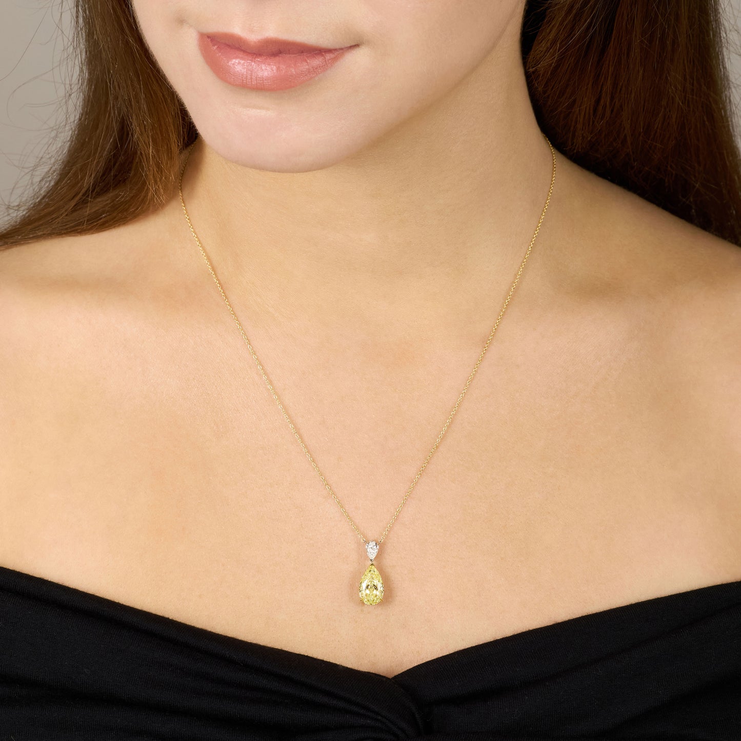 3.03cts Fancy Yellow Diamond and White Diamond Drop Pendant