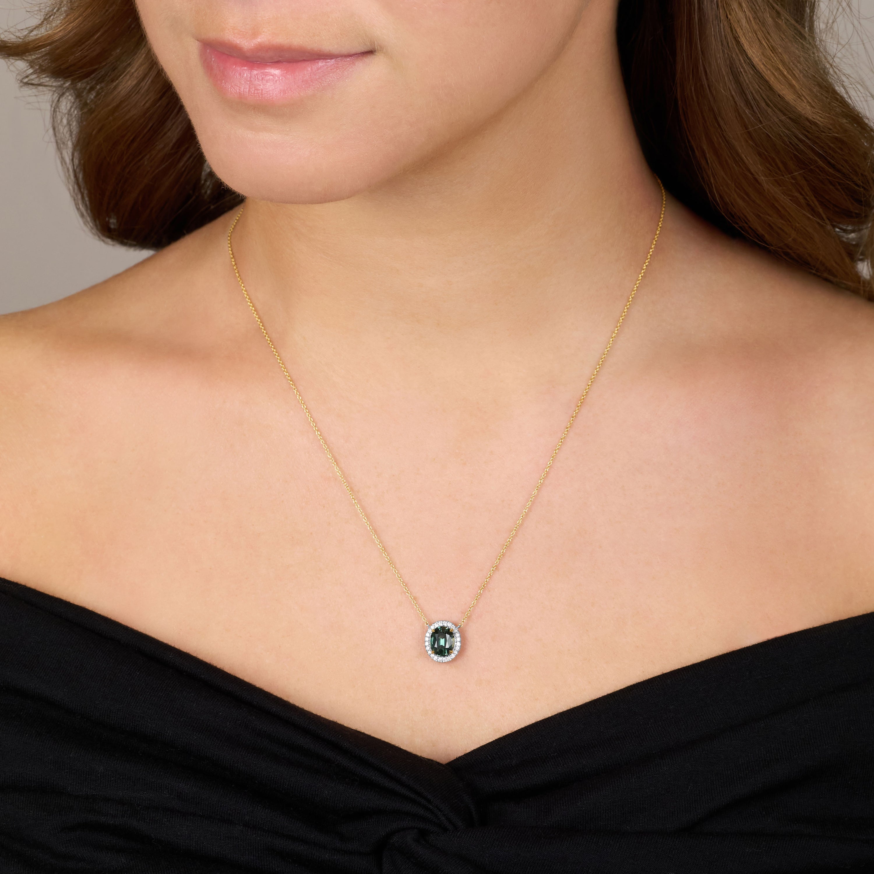 2.05cts Teal Sapphire and Diamond Cluster Pendant