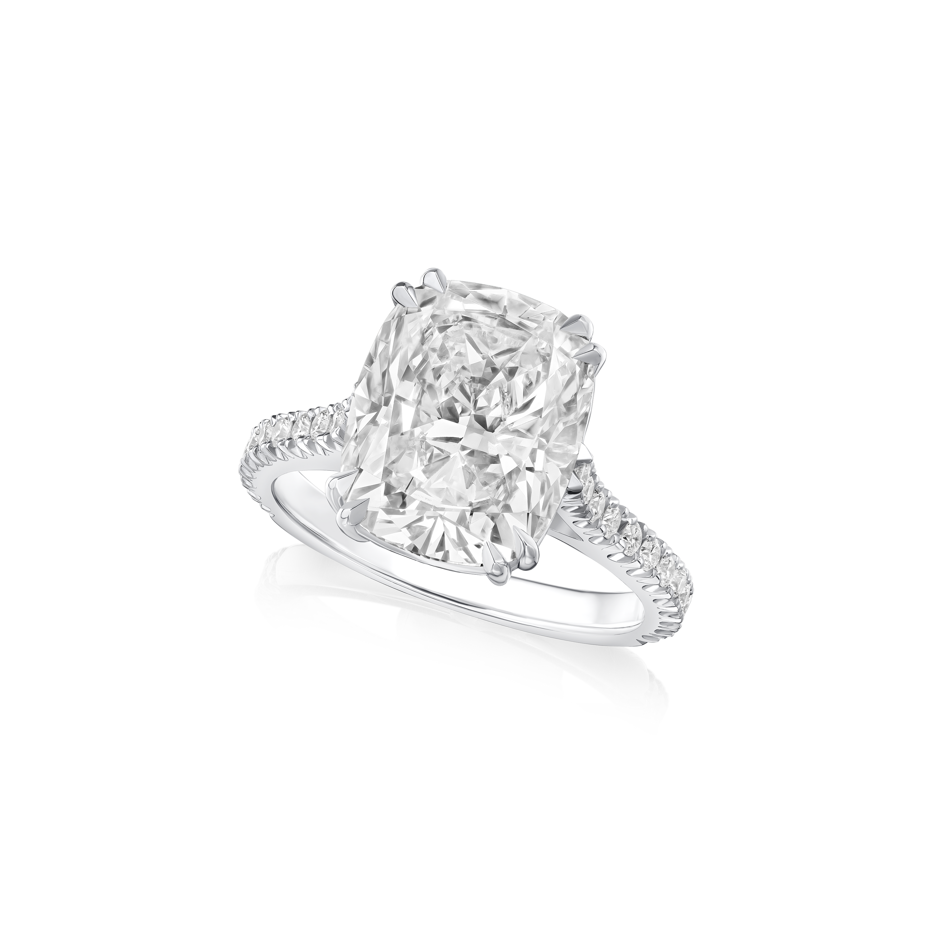 5.01cts Cushion Cut Diamond Ring With Microset Diamond Shoulders and Bezel