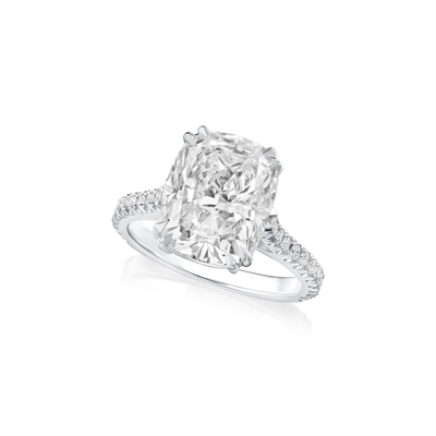 5.01cts Cushion Cut Diamond Ring With Microset Diamond Shoulders and Bezel