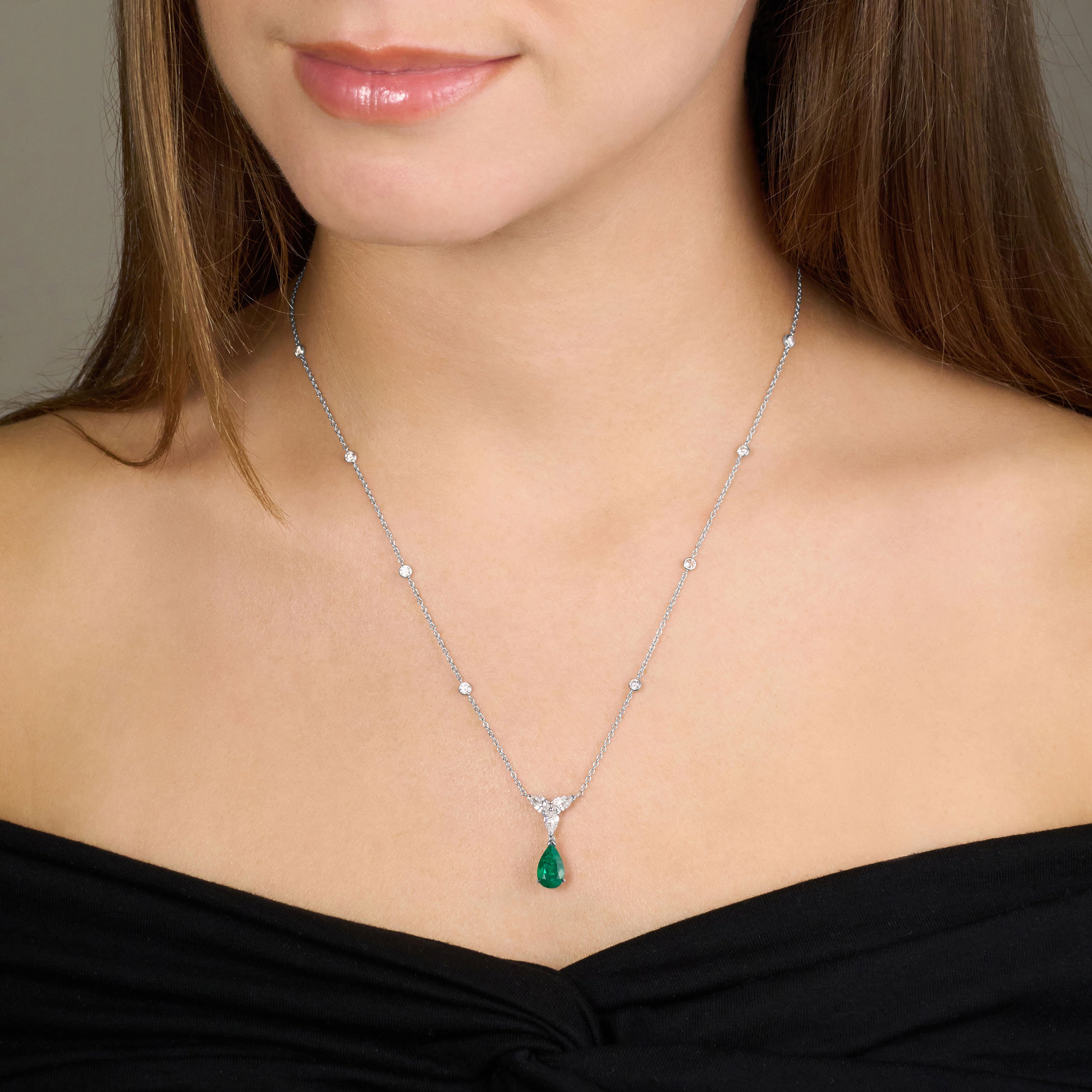 1.38cts Pear Shape Columbian Emerald and Diamond Drop Pendant