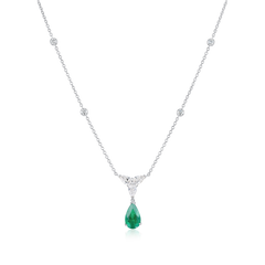 1.38cts Pear Shape Columbian Emerald and Diamond Drop Pendant