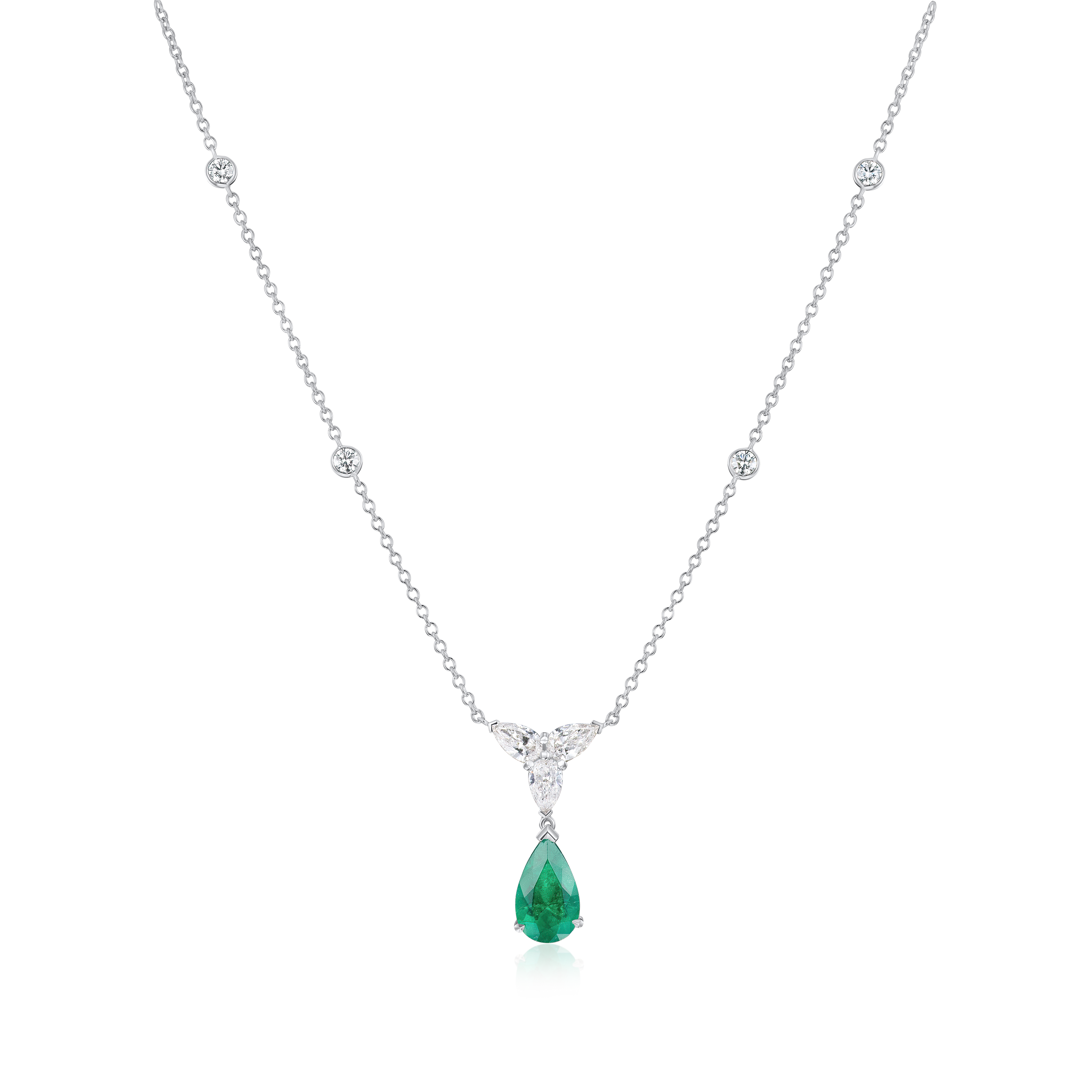 1.38cts Pear Shape Columbian Emerald and Diamond Drop Pendant