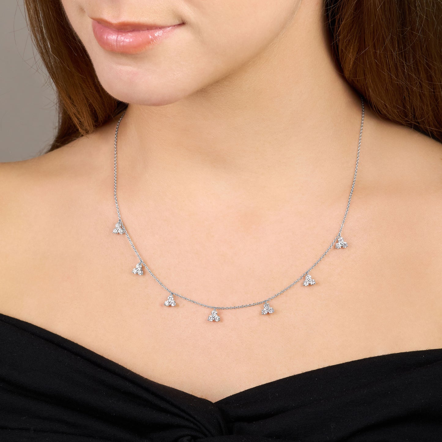 Trefoil Diamond Drop Platinum Necklet