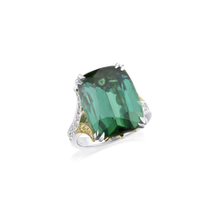 14.50cts Green Tourmaline Ring With Diamond Set Shoulders