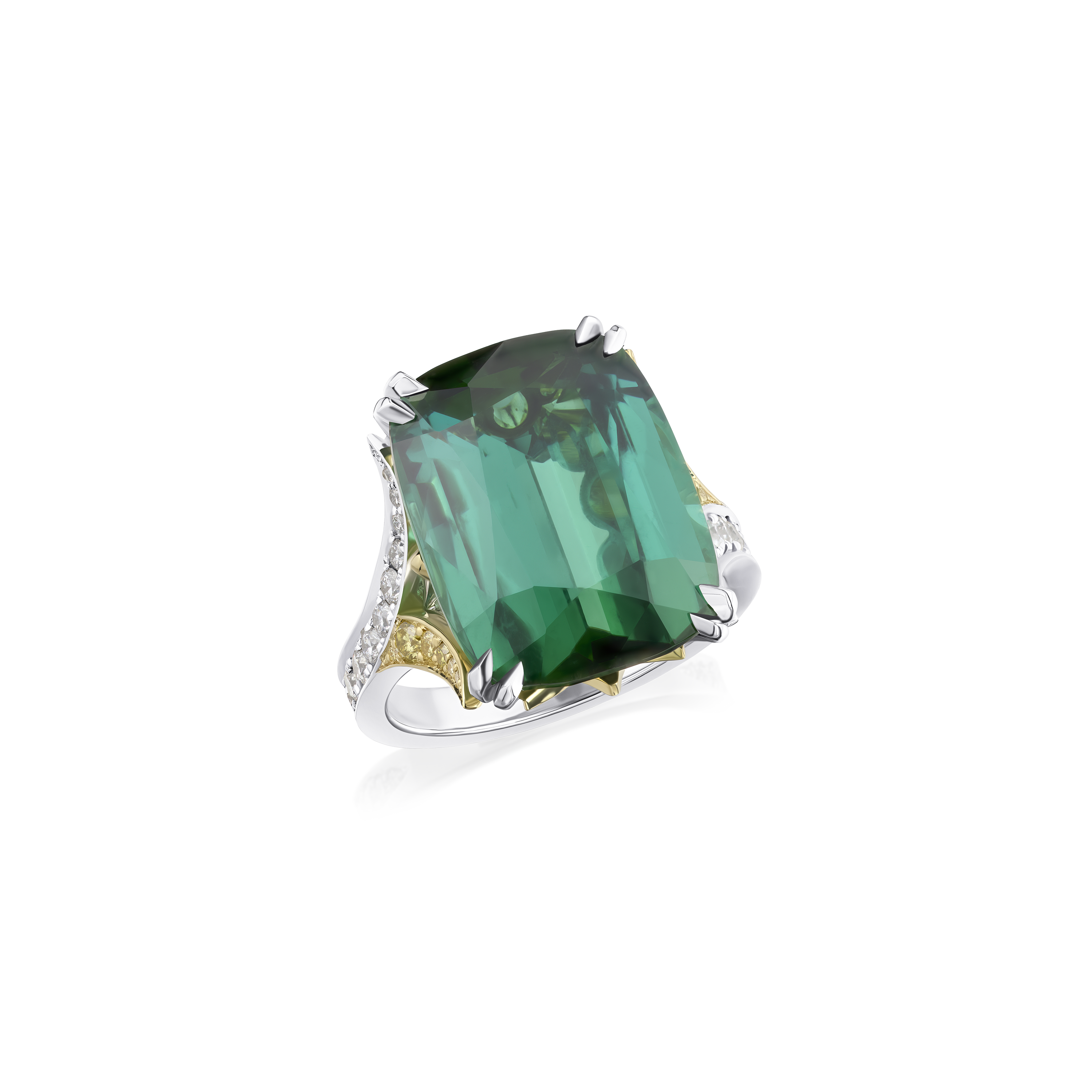 14.50cts Green Tourmaline Ring With Diamond Set Shoulders