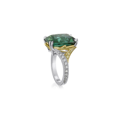 14.50cts Green Tourmaline Ring With Diamond Set Shoulders