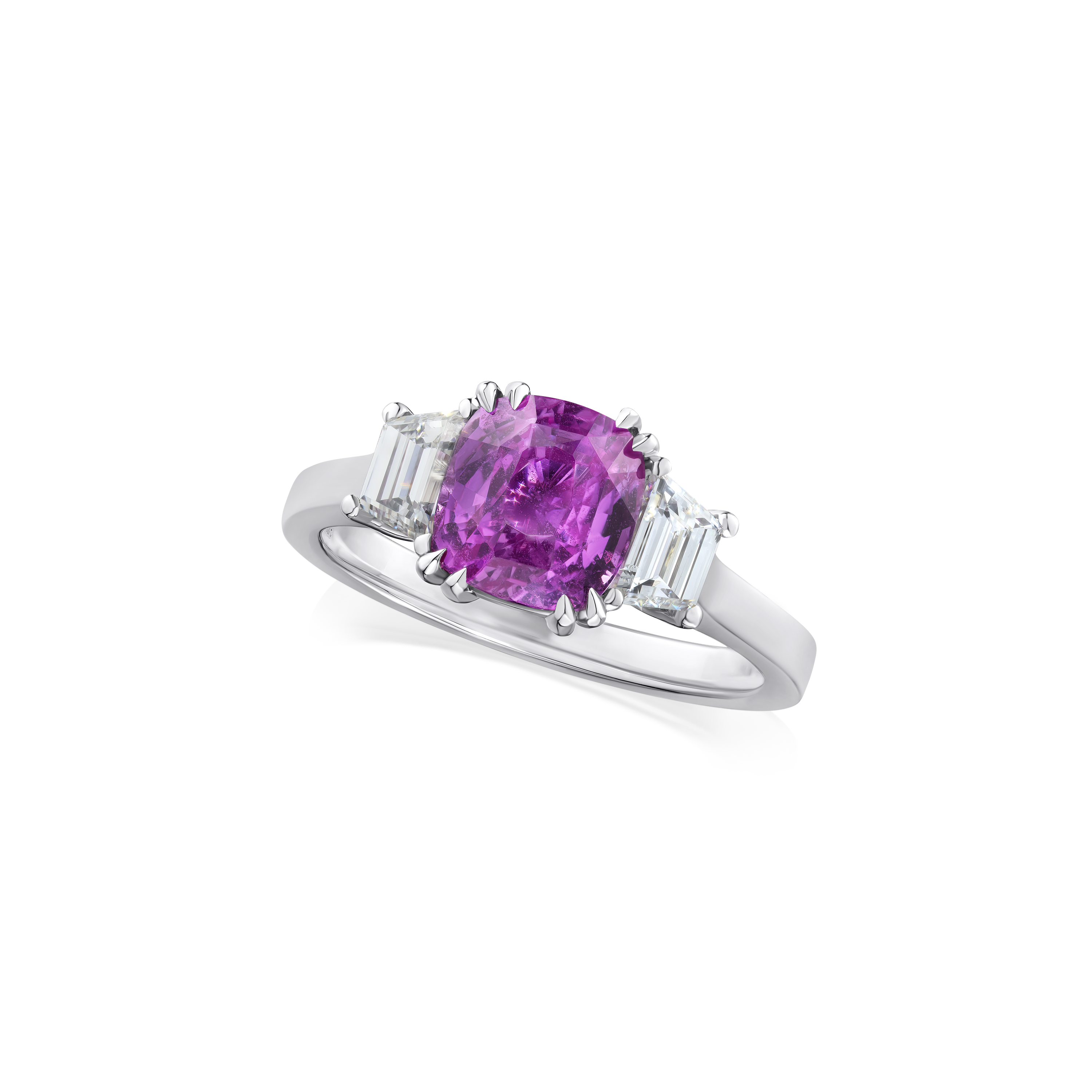 2.55cts Pink Sapphire and Diamond Three Stone Ring