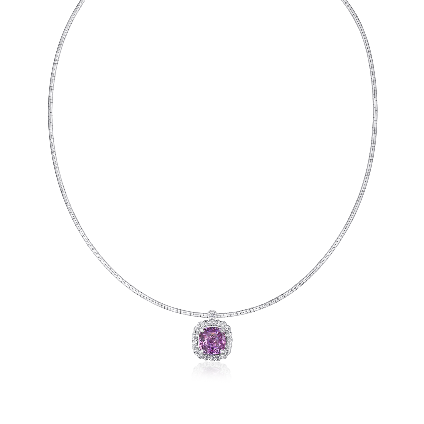 2.53cts Natural Padparadscha Sapphire and Diamond Cluster Pendant