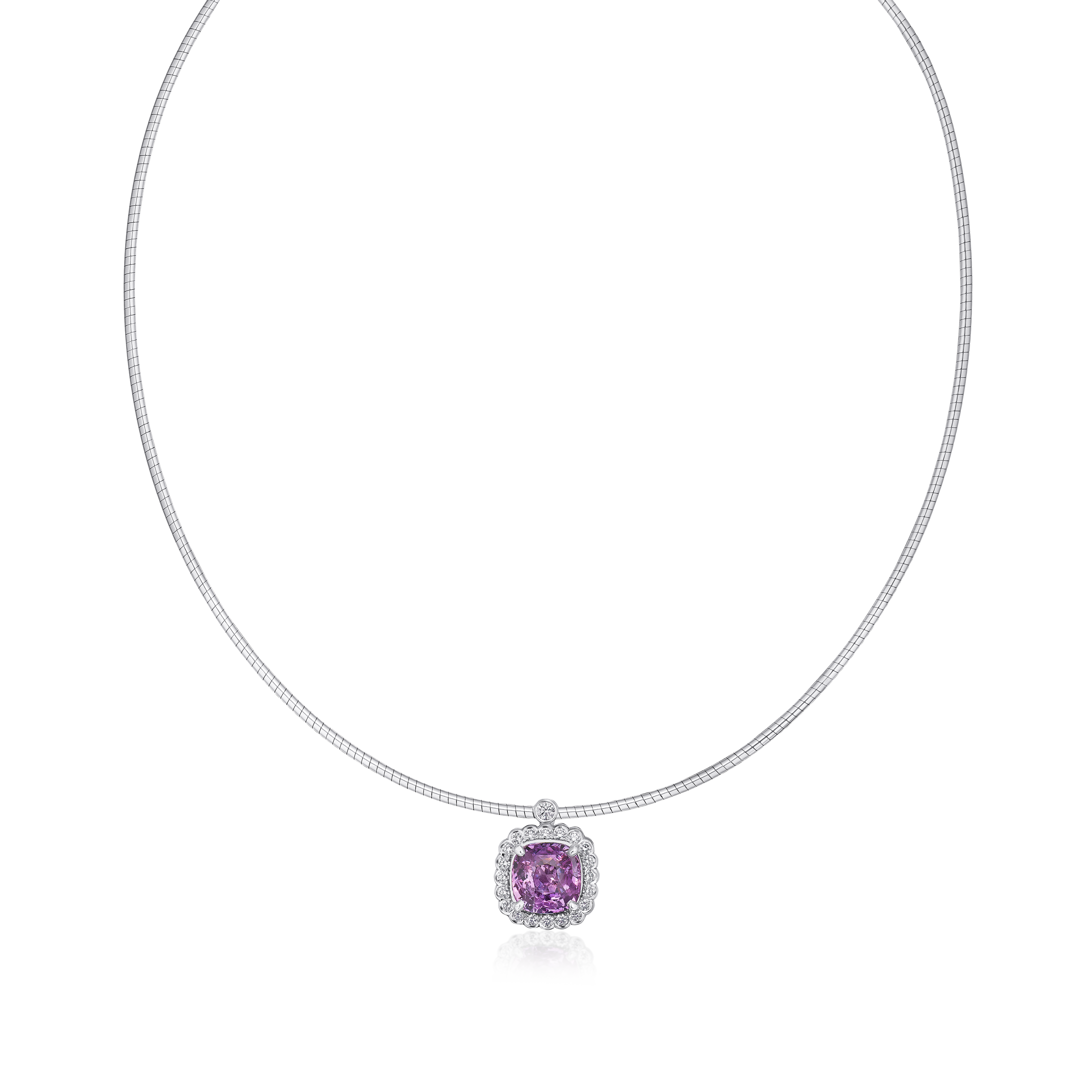 2.53cts Natural Padparadscha Sapphire and Diamond Cluster Pendant