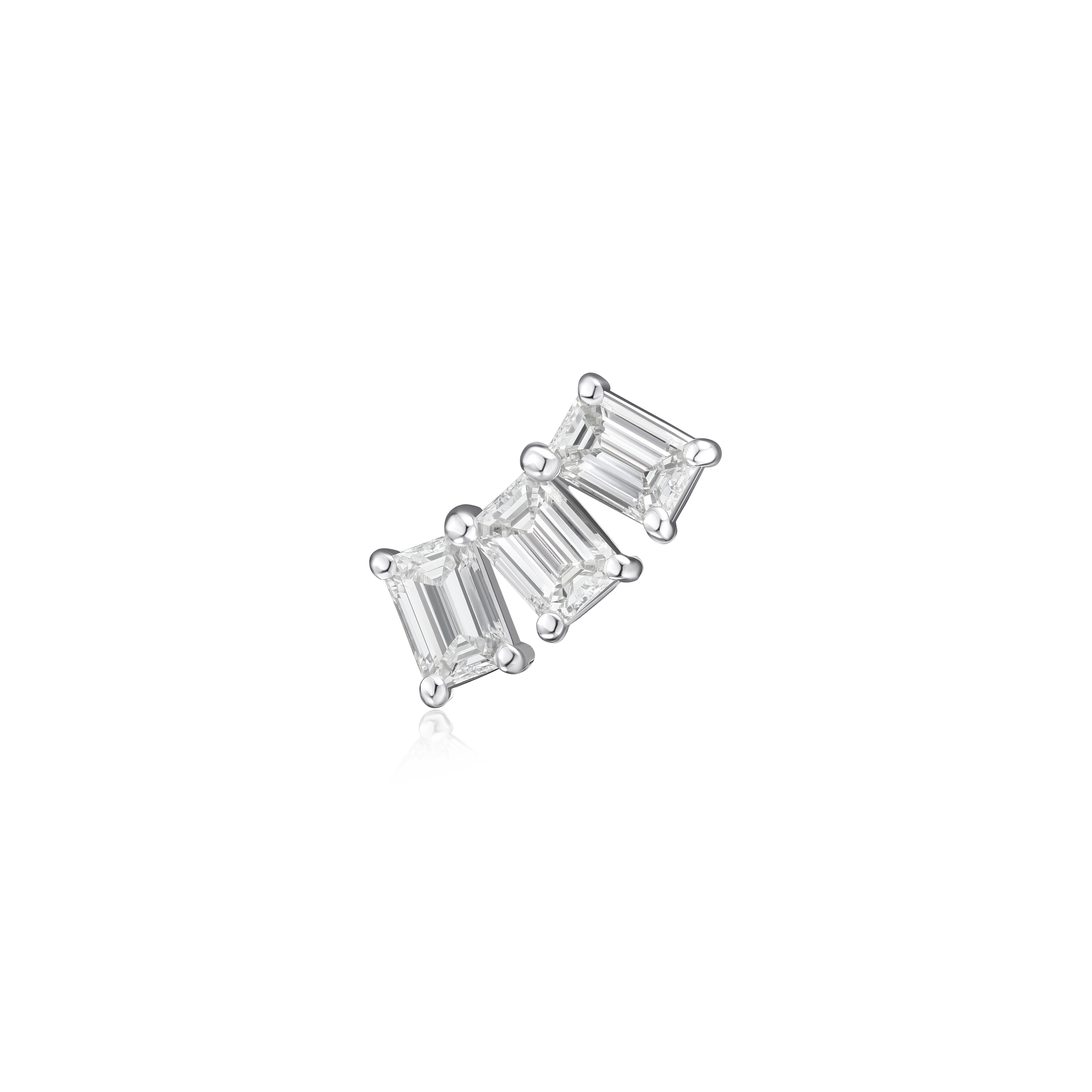 Three Stone Emerald Cut Diamond Stud