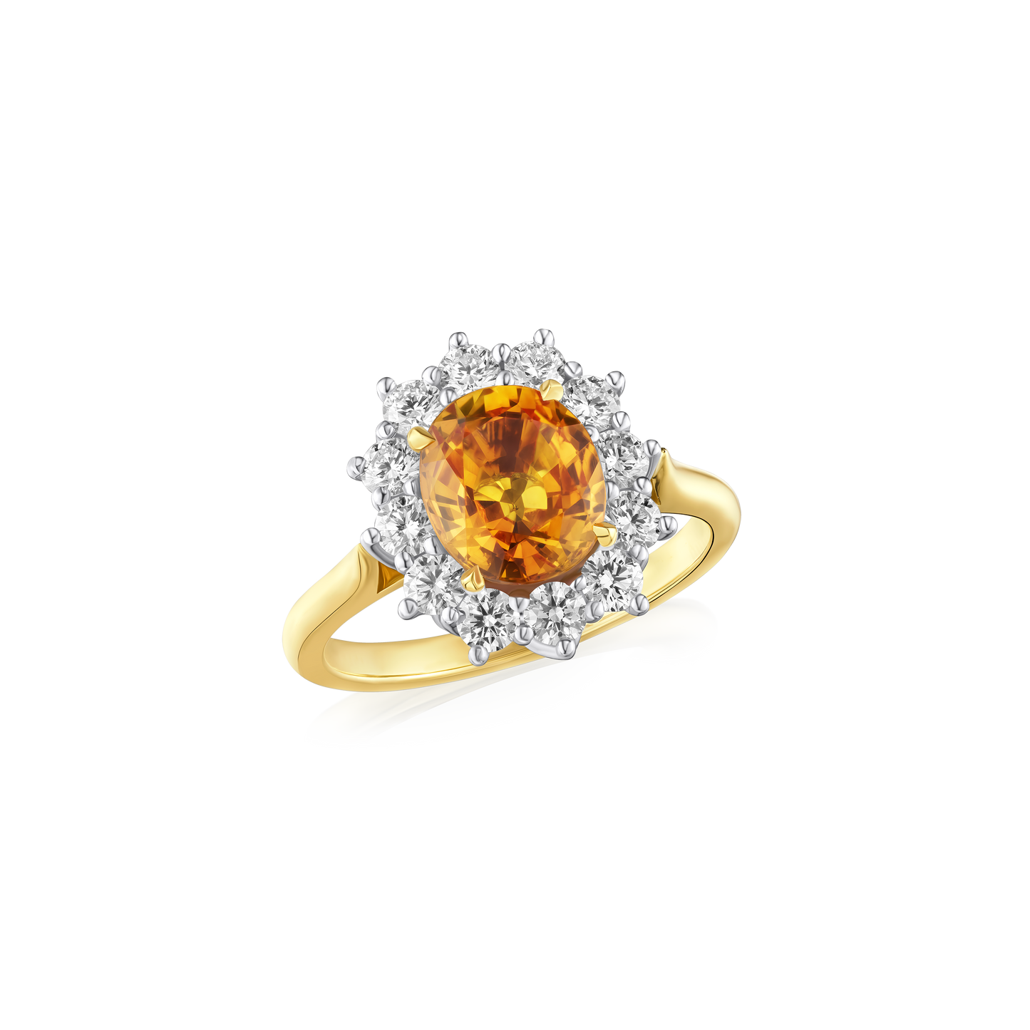 2.27cts Orange Sapphire and Diamond Cluster Ring