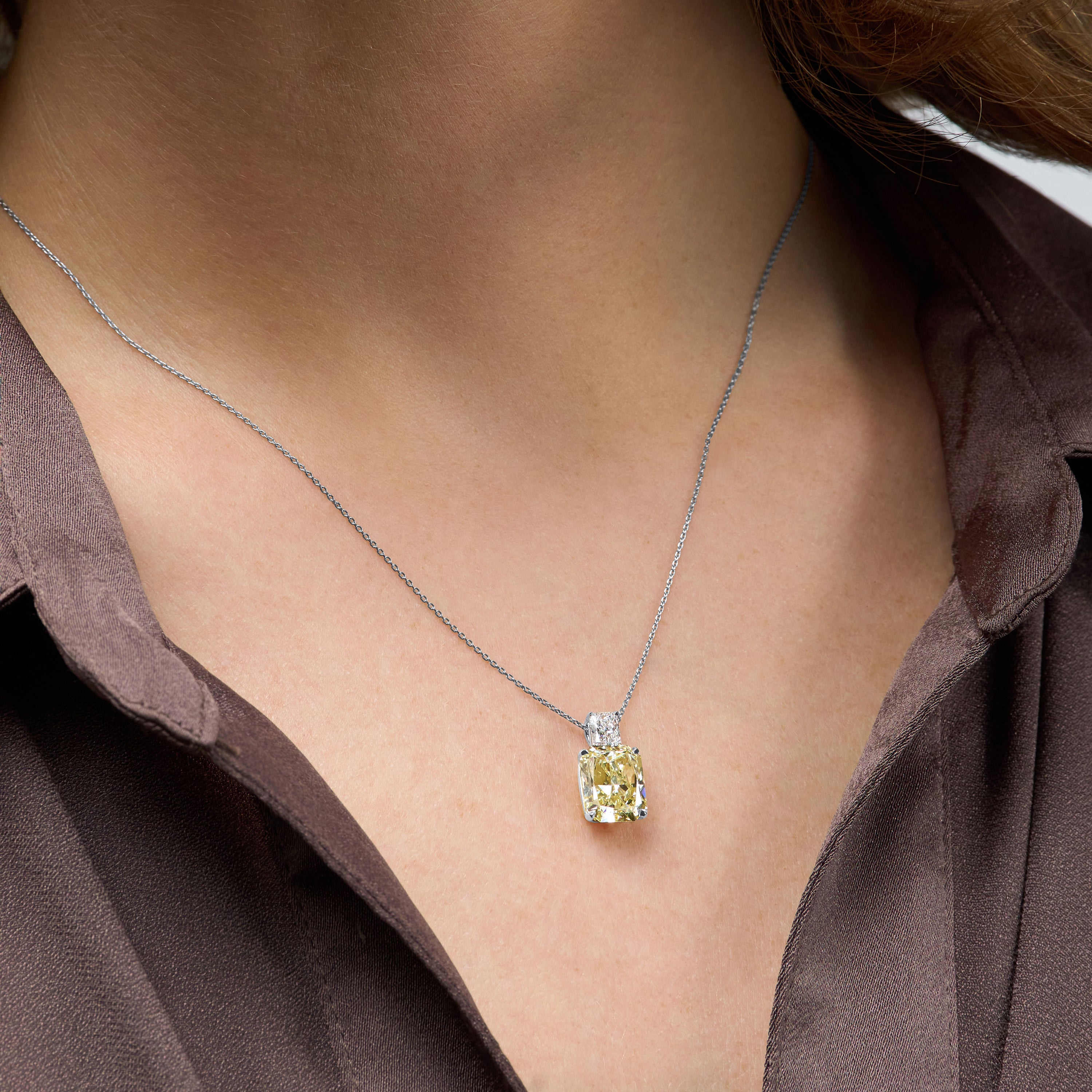 Yellow and White Diamond Two Stone Pendant