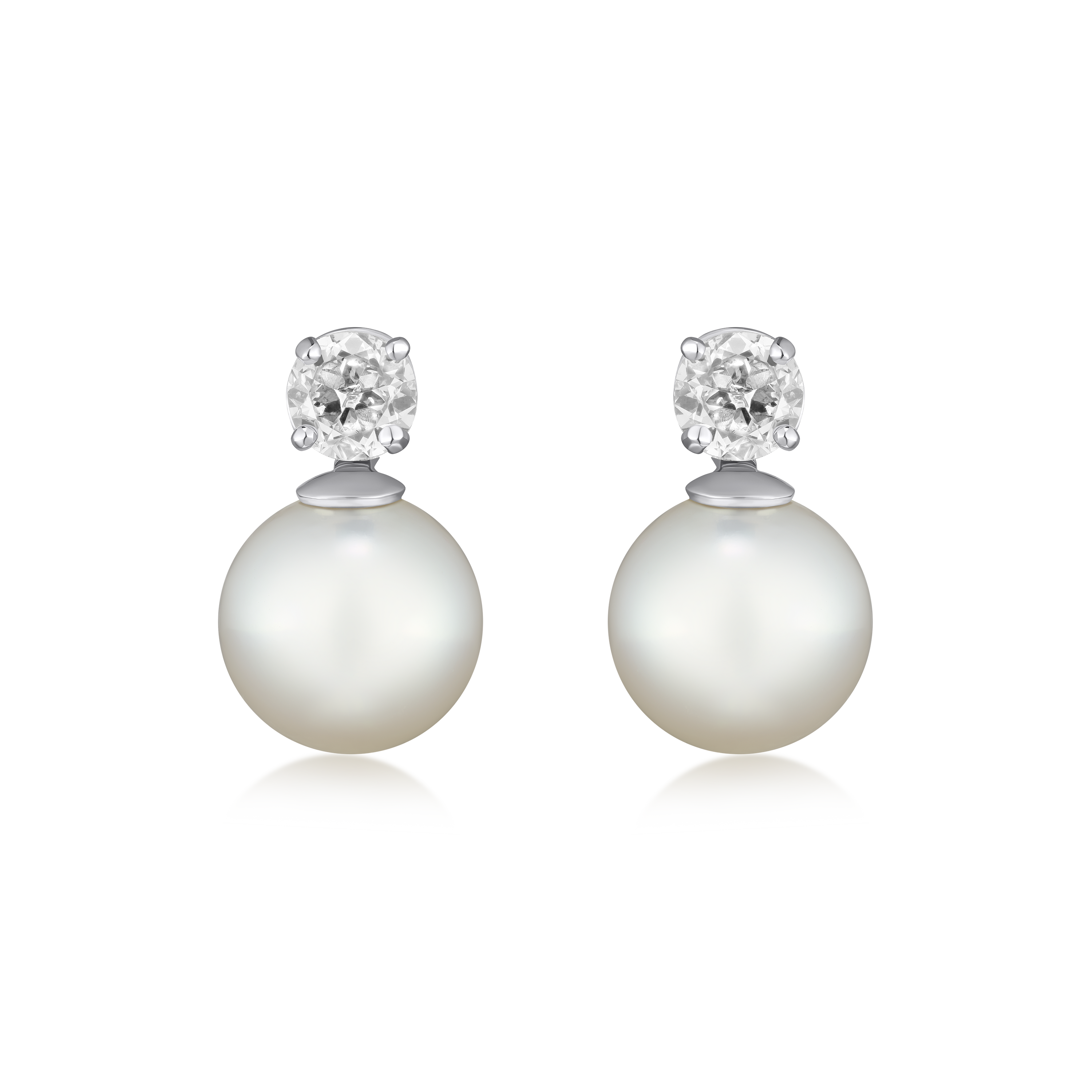Cultured Pearl and Old Cut Diamond Slide On/Off Earrings