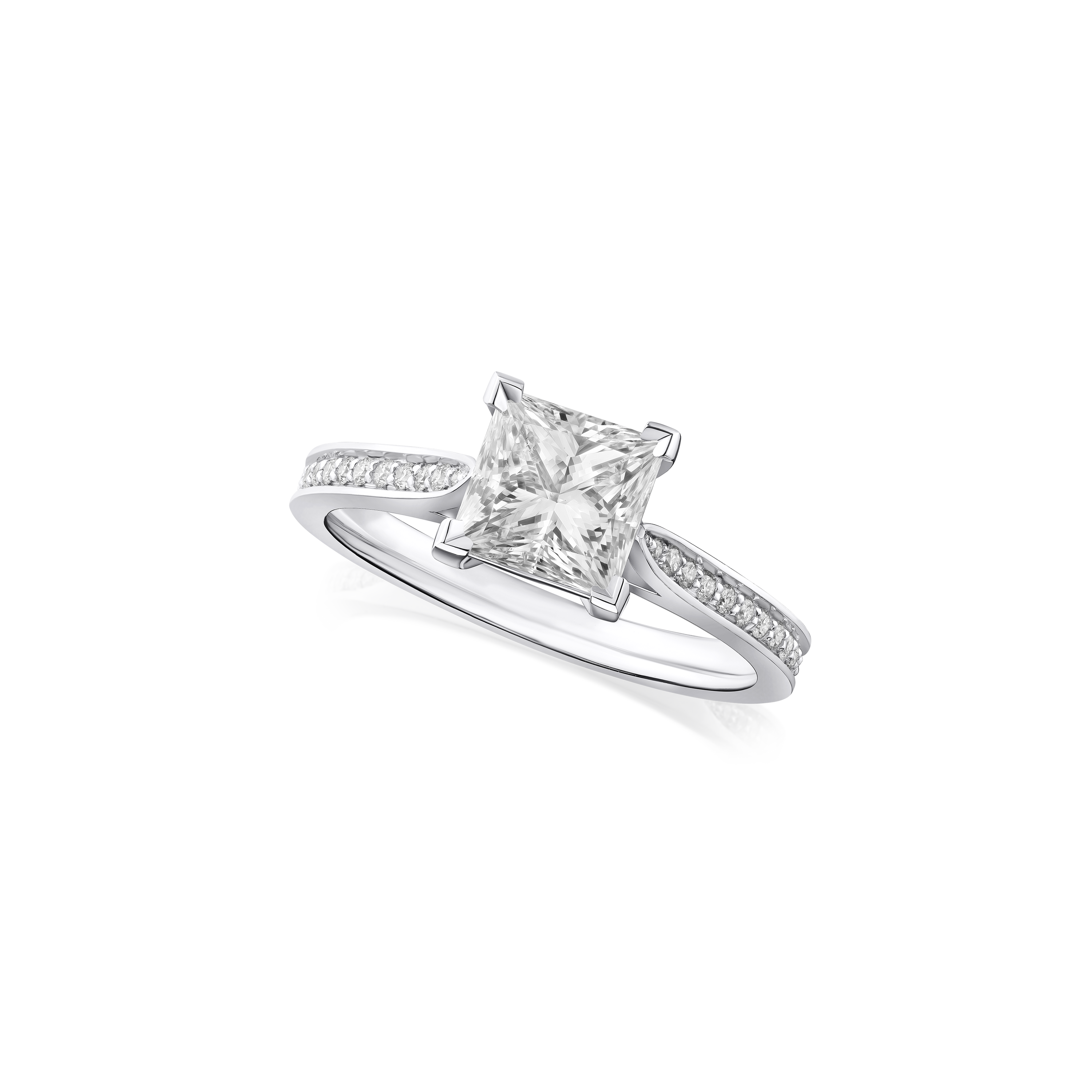 1.30cts Princess Cut Diamond Ring With Diamond Set Shoulders