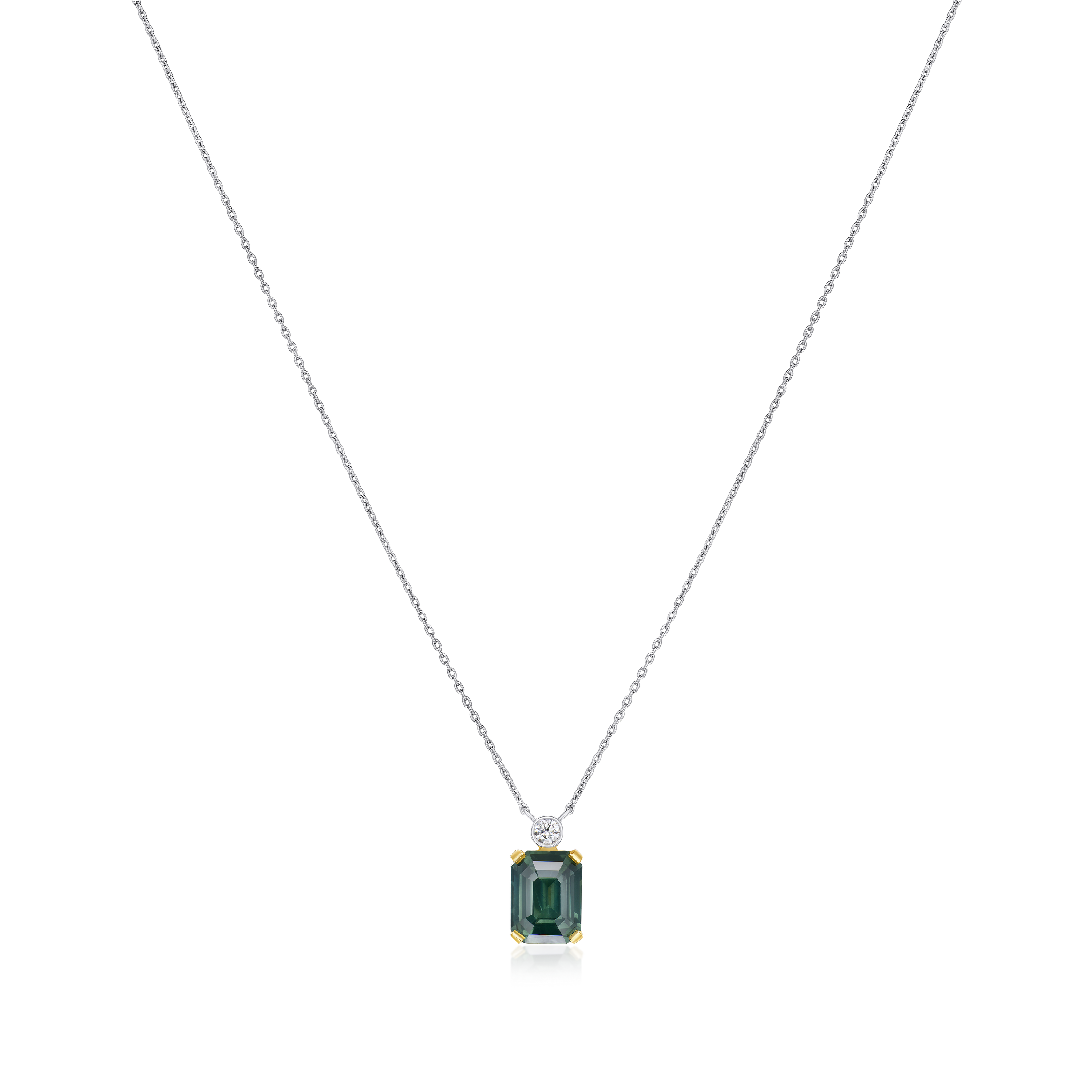 2.59cts Teal Sapphire and Round Brilliant Cut Diamond Pendant