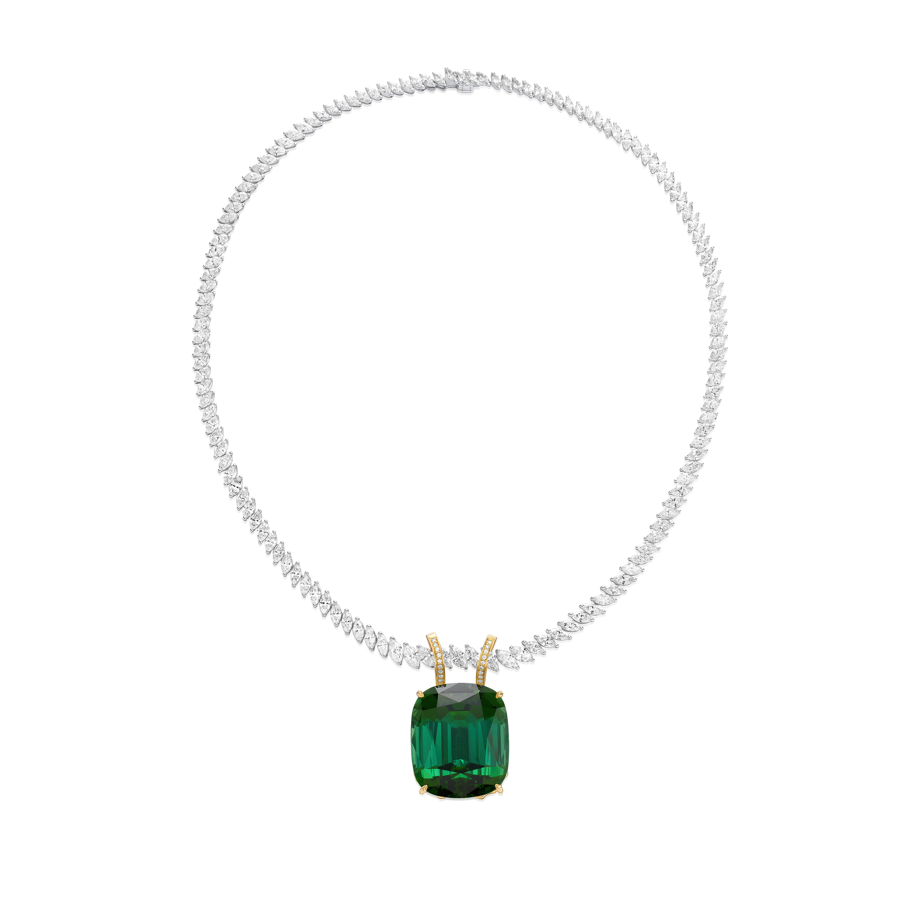 80.28cts Tourmaline Pendant Running On A Marquise Cut Diamond Line Necklace