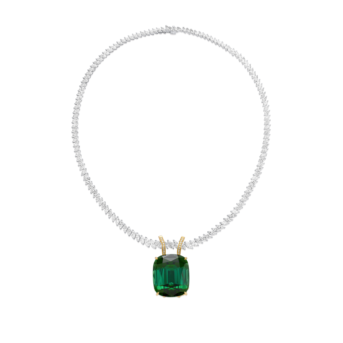 80.28cts Tourmaline Pendant Running On A Marquise Cut Diamond Line Necklace