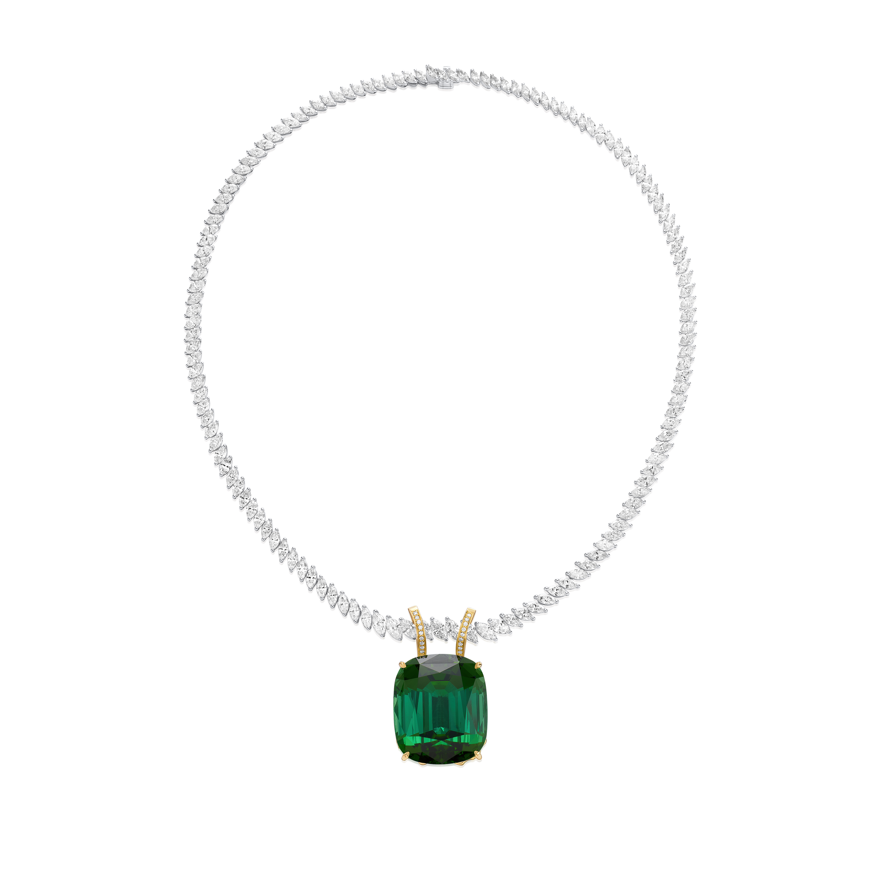 80.28cts Tourmaline Pendant Running On A Marquise Cut Diamond Line Necklace