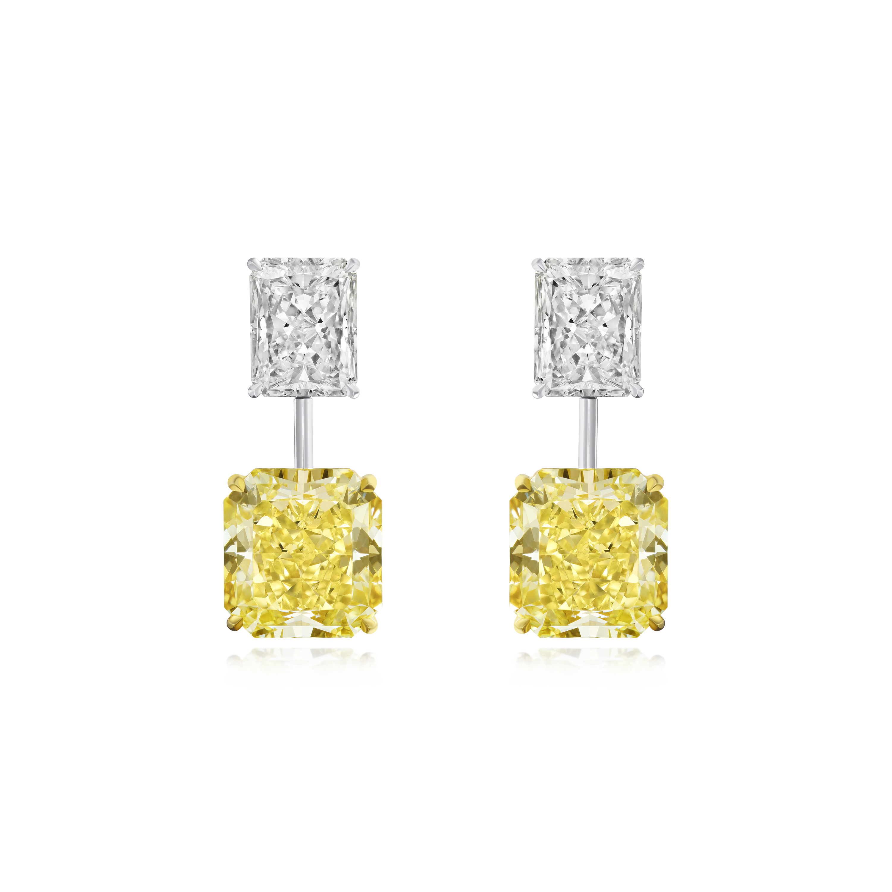 23.39cts Yellow and White Radiant Cut Diamond Drop Earrings