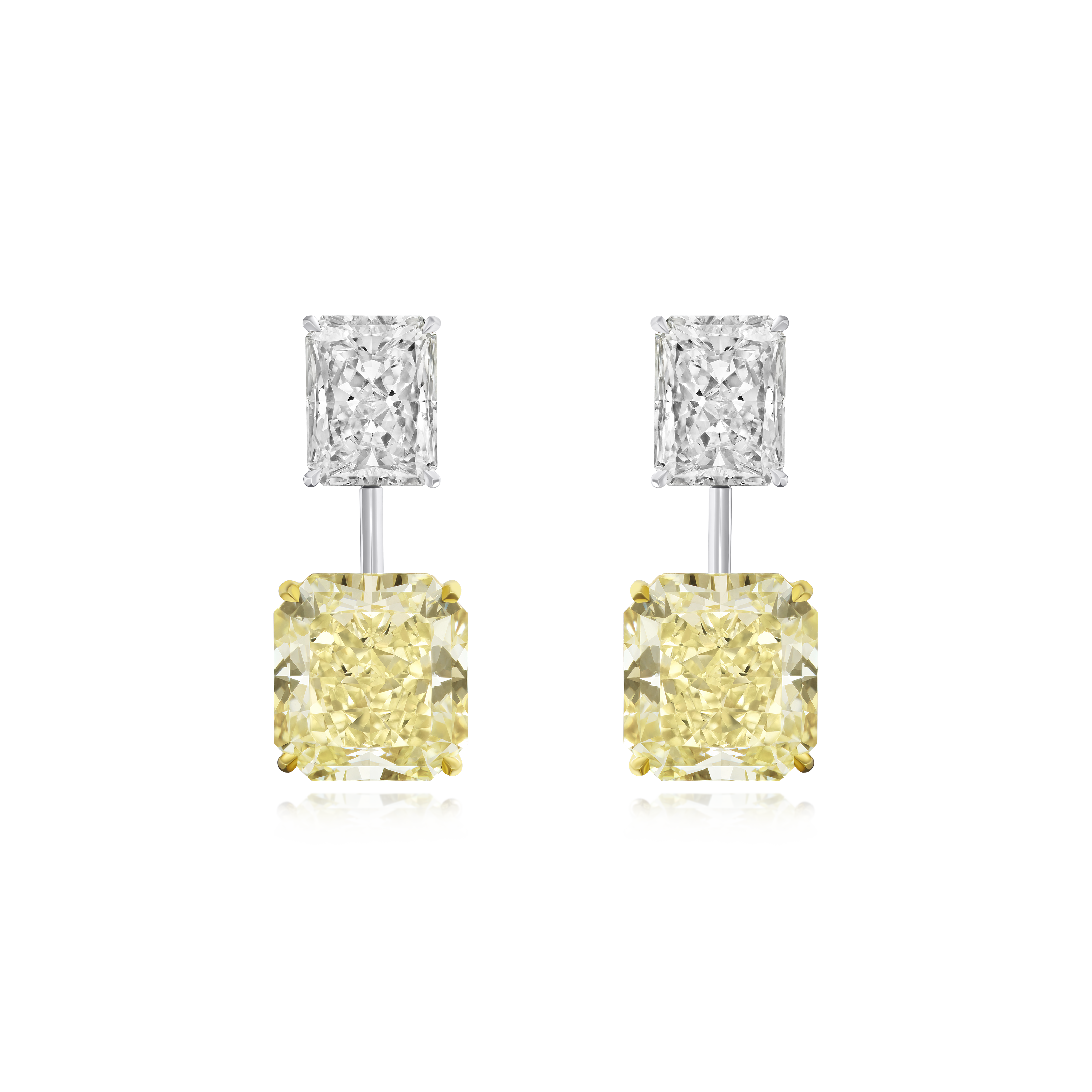 23.39cts Yellow and White Radiant Cut Diamond Drop Earrings