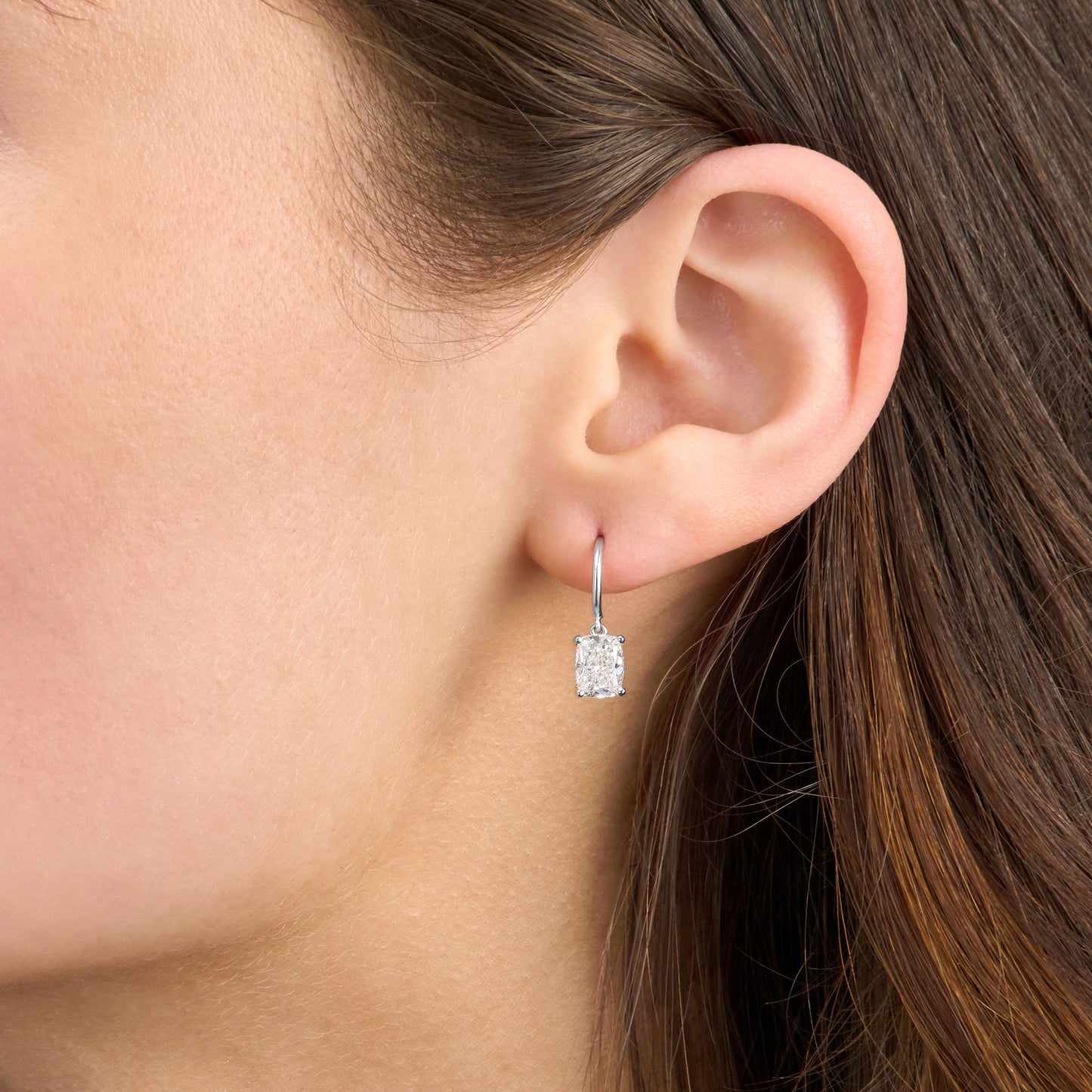 2.11ct Radiant Cut Diamond Drop Hoop Earrings