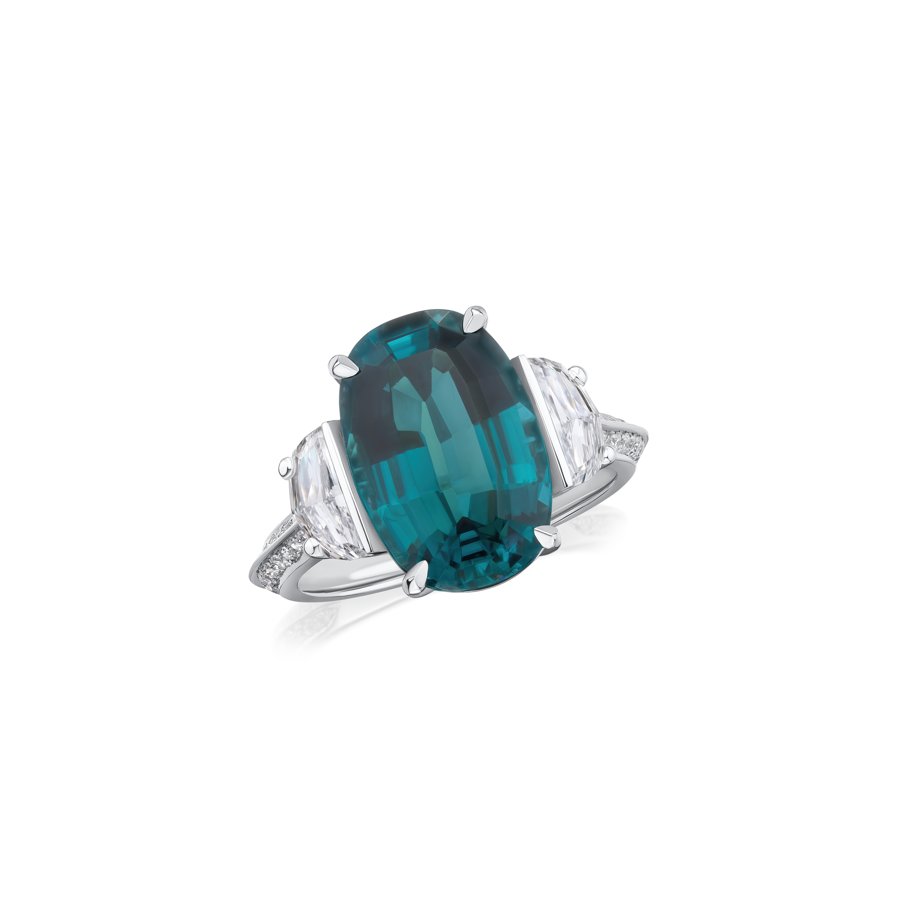 5.44cts Indicolite Tourmaline and Diamond Three Stone Ring