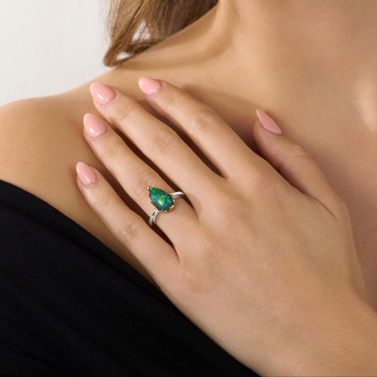 Pear Shape Black Opal Ring
