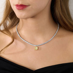 5.08ct Radiant Cut Yellow Diamond Pendant Running On A Diamond Line Necklace