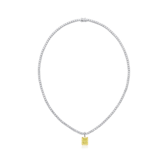 5.08ct Radiant Cut Yellow Diamond Pendant Running On A Diamond Line Necklace