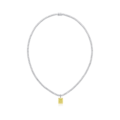5.08ct Radiant Cut Yellow Diamond Pendant Running On A Diamond Line Necklace