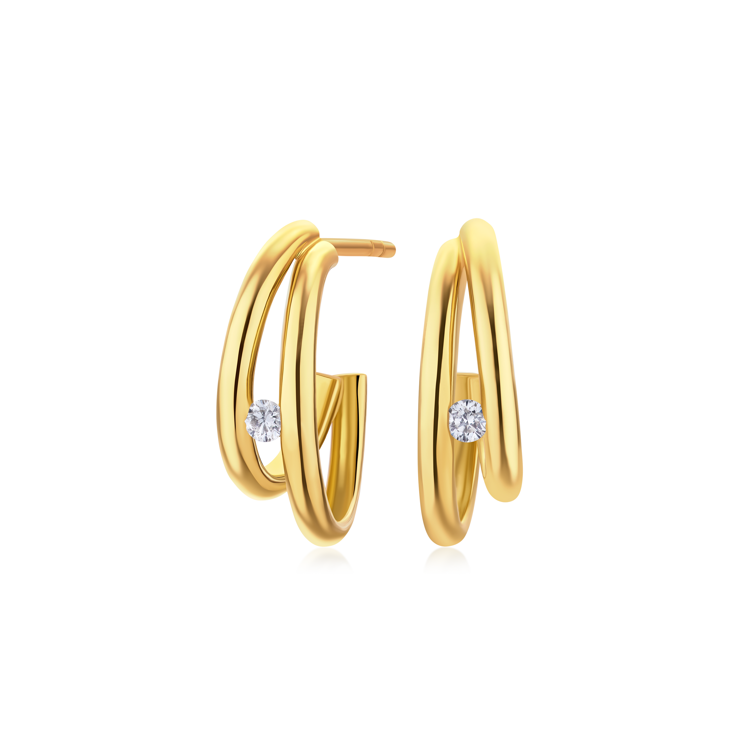 18ct Yellow Gold Double Hoop Earrings With A Round Brilliant Cut Diamond