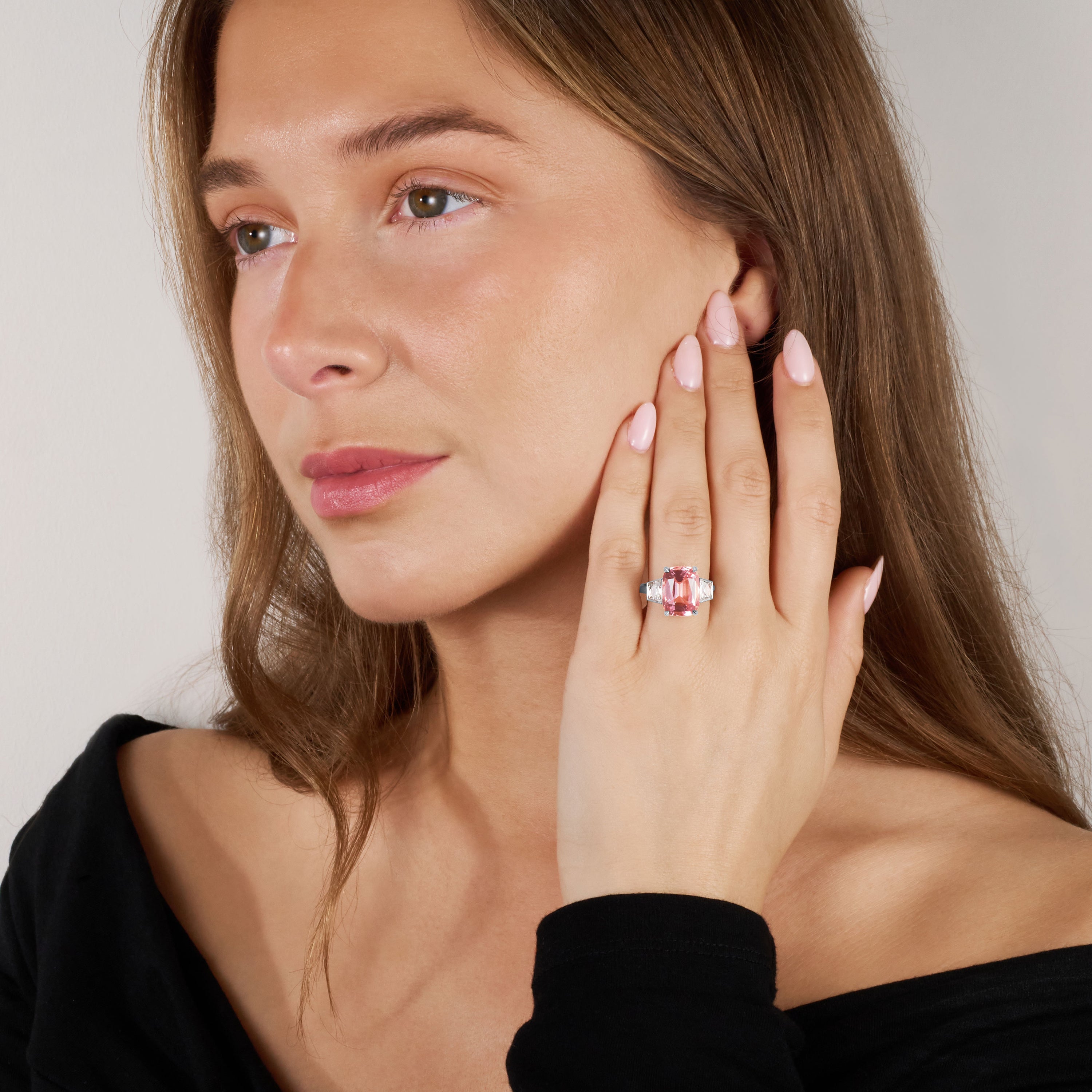 5.21cts Morganite and Diamond Three Stone Ring