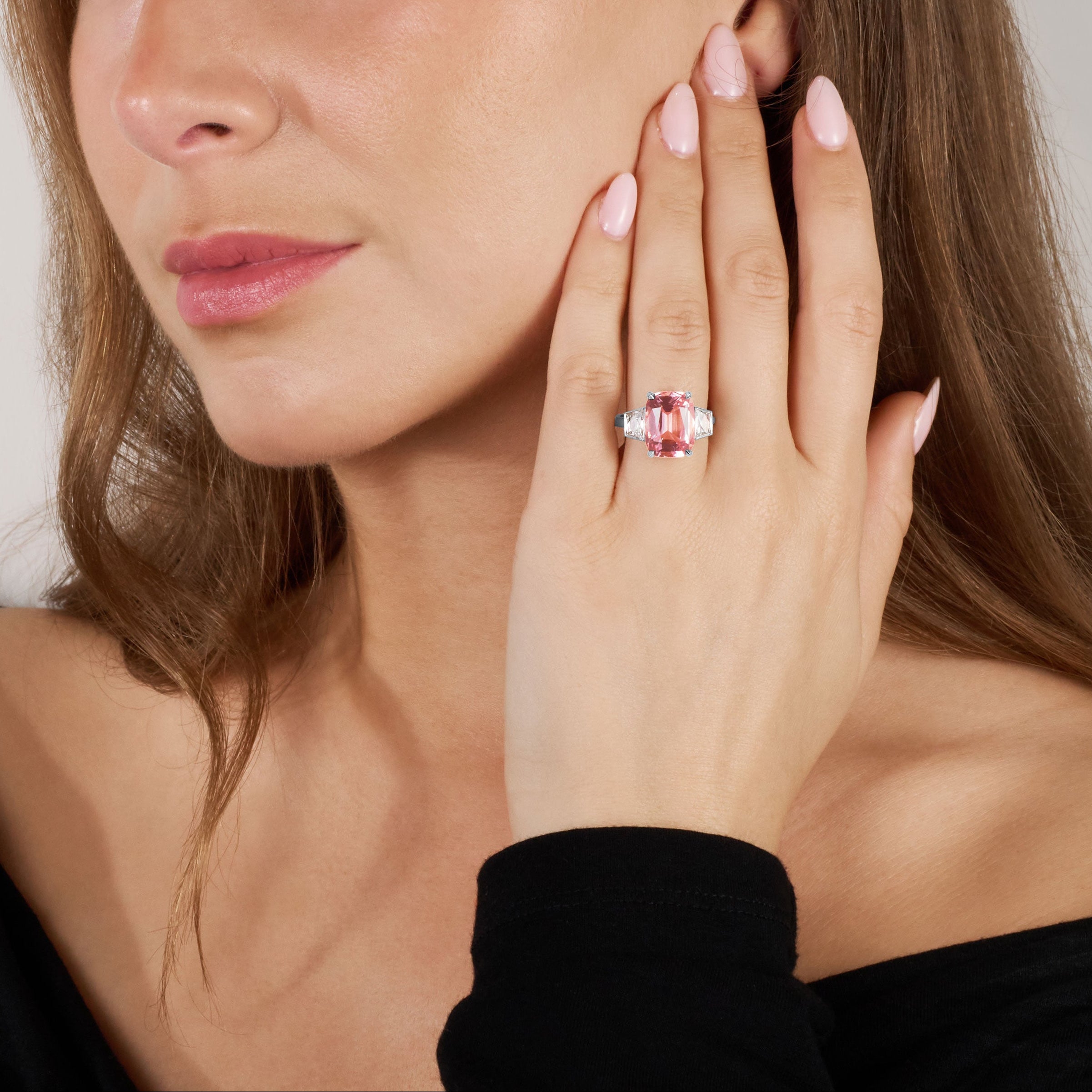 5.21ct Morganite and Diamond Three Stone Ring