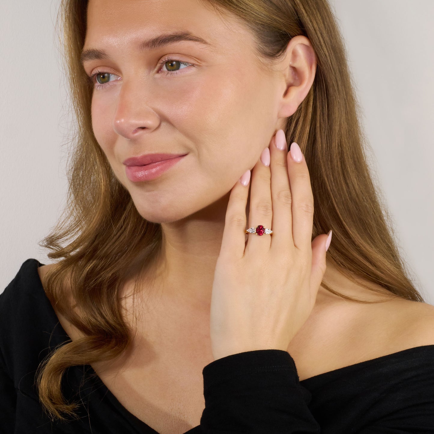 1.91ct Red Spinel and Diamond Three Stone Ring