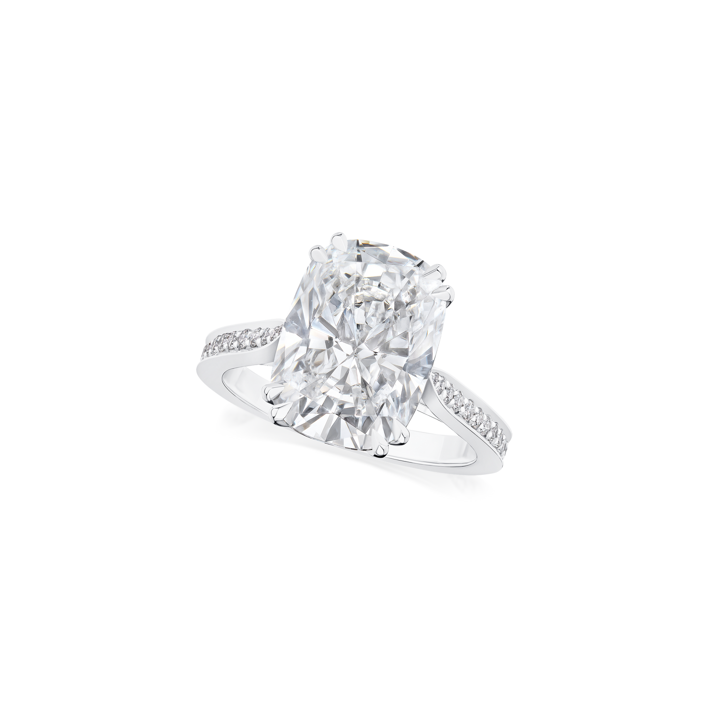5.03ct Cushion Cut Diamond Ring With Diamond Set Shoulders and Bezels