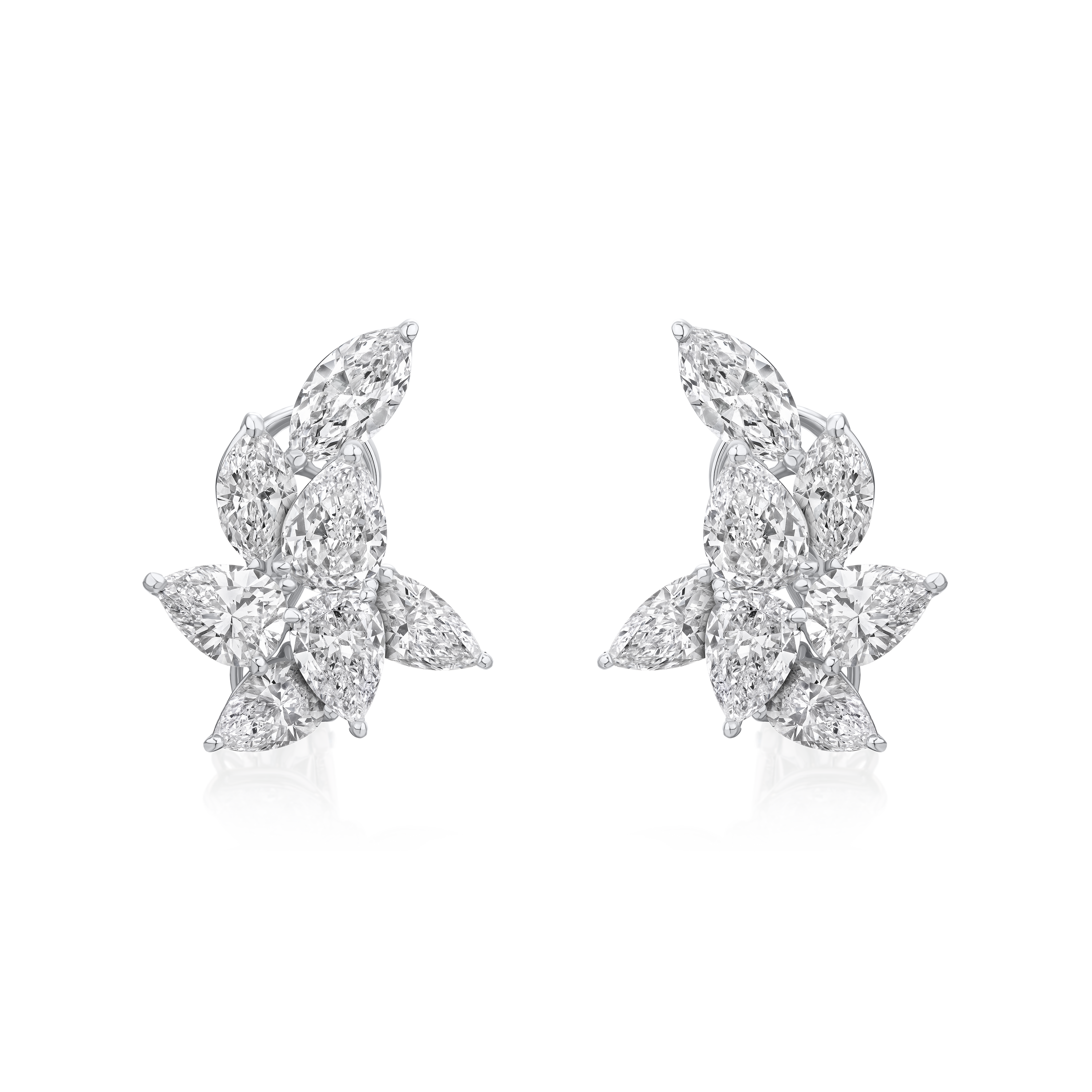 Pear and Marquise Cut Diamond Cluster Earrings